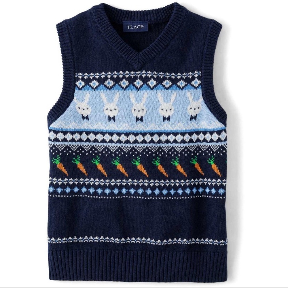 The Children's Place Boys Easter Sleeveless
Intarsia Bunny Sweater Vest Blue New